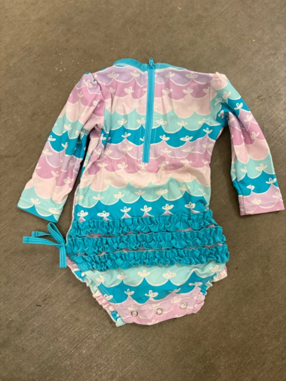 RuffleButts Mermaid Long Sleeve One-Piece Rash Guard 6-12m